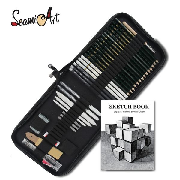 Seamiart 36 pezzi Set di schizzi di pittura professionale con matite a carboncino 6H-12B Strumenti di disegno per borsa di tela per fornitori d'arte 240122