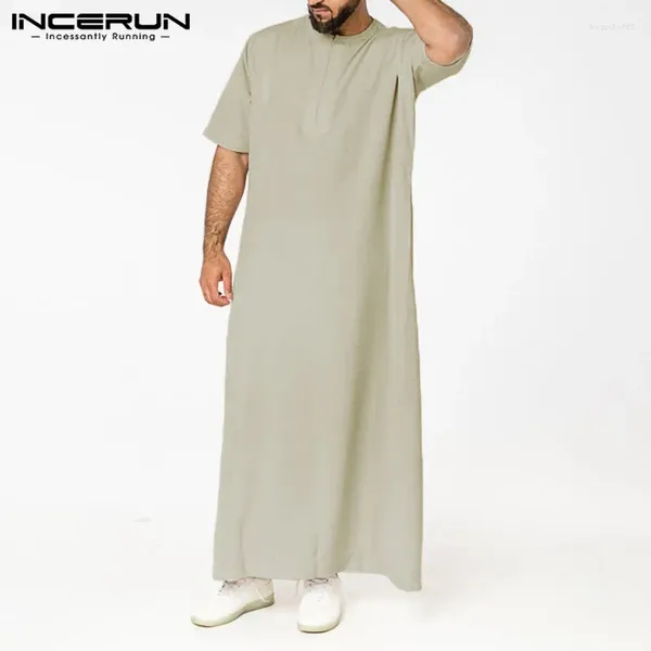 Etnik Giyim Adam Vintage Kısa Kol O Boyun Müslüman Arap İslami Incerun Erkekler SURI RENK CHLIBES Suudi Stil Fermuar Jubba Thobe 5xl