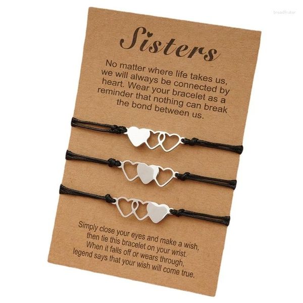 Браслеты-подвески, 3 шт., одинаковые браслеты в форме сердца на расстоянии сердца, открытка для сестры, три сестры, браслеты в форме сердца из нержавеющей стали, ручная работа