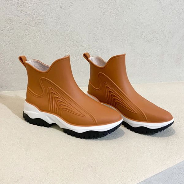 Kadınlar Rainboots Slip-On Su Geçirmez Kızlar ayak bileği botları PVC Anti-Slip Bahar Sonbahar Yağmur Ayakkabıları Platform Kadın Balıkçılık Kauçuk Ayakkabı 240125