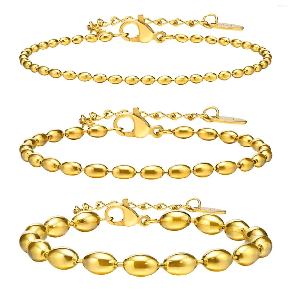 Bracciali a maglie Bracciale a catena con perline di olive da 2 mm-5 mm per donna regolabile a strati in acciaio inossidabile