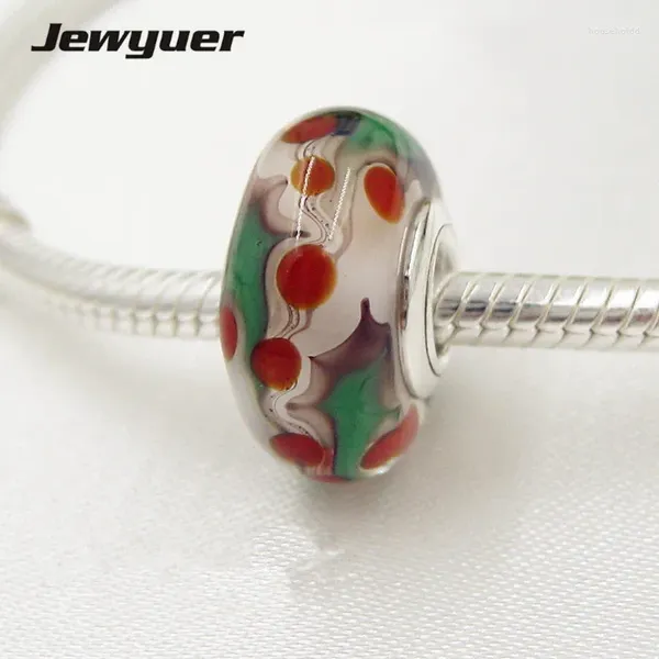 Lose Edelsteine, Weihnachtsperlen, Stechpalme mit weißen, roten und grünen Murano-Glasperlen, 925er-Sterlingsilber, passend für Charms-Armbänder und Halsketten