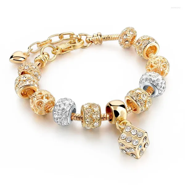 Charm Armbänder YADA Trendy Gold Farbe Würfel DIY Armbänder Armreifen Für Frauen Verstellbare Kette Kristall Schmuck Armband BT200366