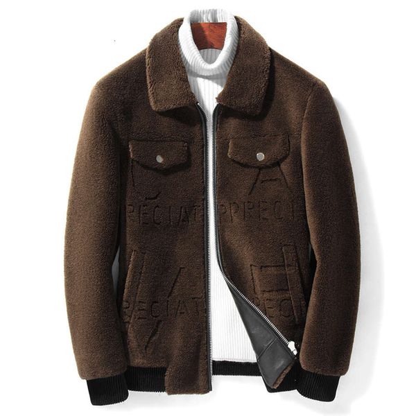 Мужская куртка Haining со встроенным мехом, короткая бархатная зимняя куртка из овечьей шерсти с лацканами и цветочным узором JEPN