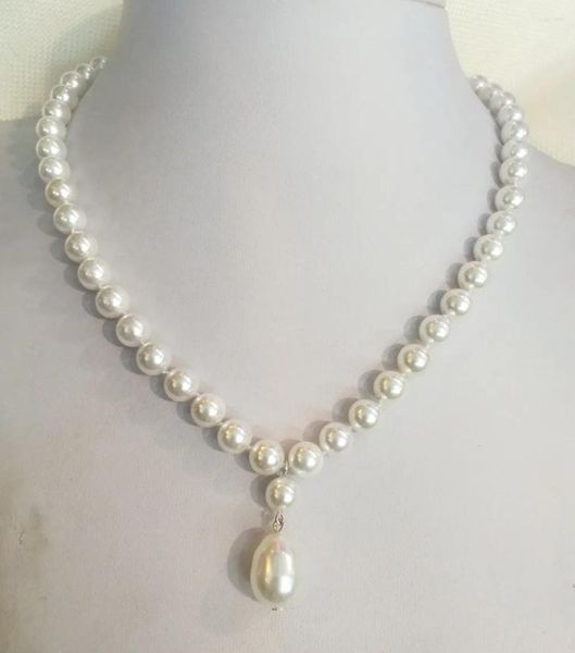 Ожерелья с подвесками, женское ювелирное ожерелье, 8 мм, круглый шарик из бисера, ярко-белый, натуральный жемчуг из ракушек Южных морей, 15 мм, 18 дюймов, 45 см