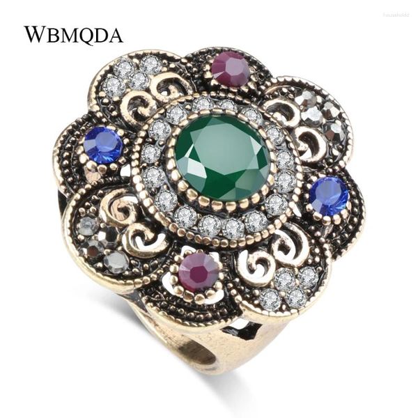 Кольца кластера, турецкое античное золото, хрустальный цветок для женщин, черный камень, серебряный цвет, готическое кольцо, винтажные аксессуары, богемные ювелирные изделия