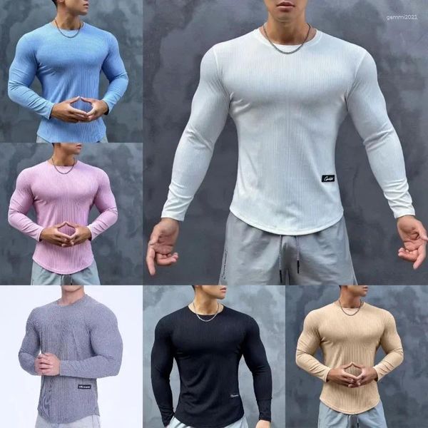 Homens camisetas Chegada Primavera Outono Design Versão de Manga Comprida T-shirt Versátil Sports Workout Roupas Stretch Fitness