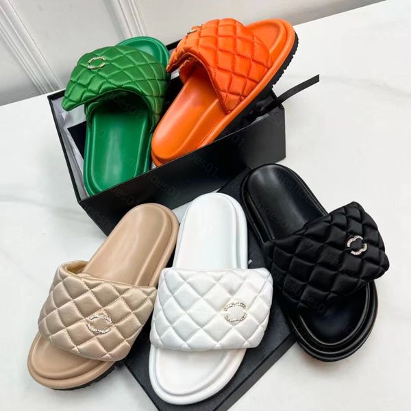 Designer Sandalo Piattaforma a doppio canale Pantofola Donna Tacco piatto slider in pelle trapuntata mocassino pane sandalo da spiaggia top uomo scivolo infradito scarpa di lusso da esterno