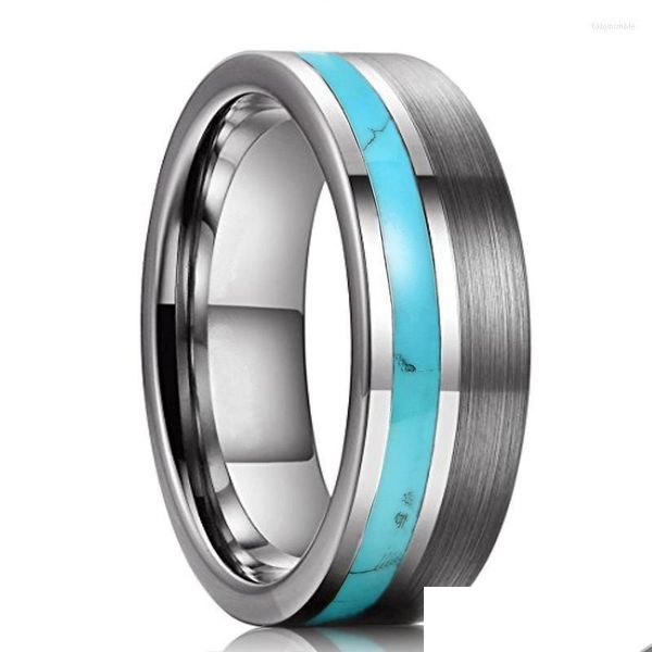 Обручальные кольца, модные 8 мм, мужские синие бирюзовые камни, инкрустированные вольфрамовым кольцом, с матовым центром, стальная полоса, ювелирные изделия, подарок, свадьба Toby22 Dr Dhltm