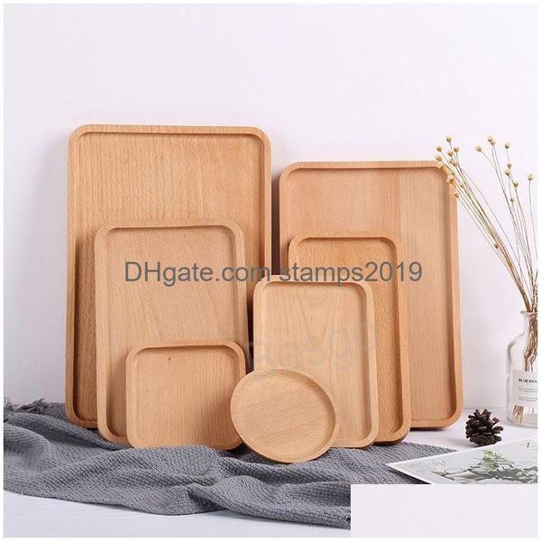 Gerichte Teller Holz Rectangar Teetablett Runde Früchte Dessert Pizza Sushi Holzkuchenteller Umweltfreundliches Heimküchengeschirr BH8599 Dhxi5