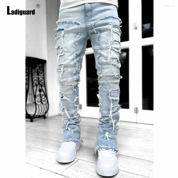 Jeans masculinos ladiguard 2024 verão demin calças homens moda rua begay rasgado calças plus size homens casuais hip hop sweatpants