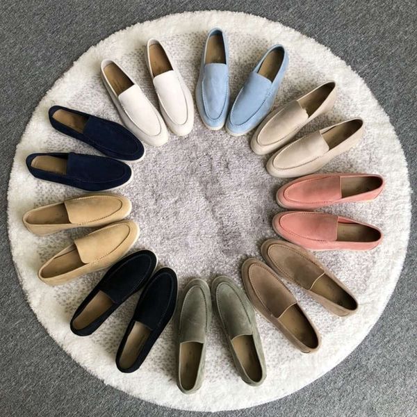 Loro Suede Sapatos Casuais para Mulheres Mocassins De Dedo Redondo Decoração Mental Chic Lazer Sapato Designer Luxo Flats Deslizamento em Sola Grossa Treinadores Chaussure Schuhe