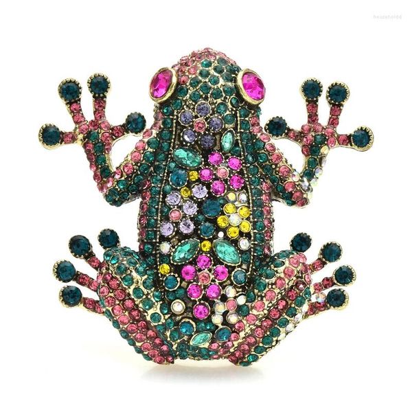 Broşlar wulibaby lüks büyük kurbağa kadınlar için unisex çok renkli rhinestone parlayan hayvan ofis partisi broş pimleri hediyeler