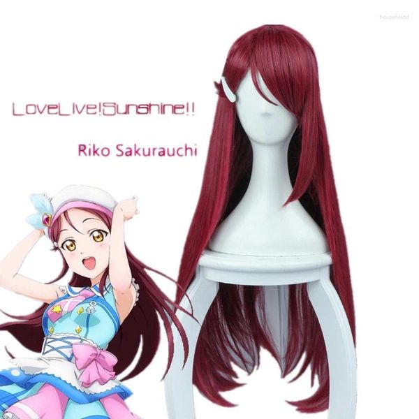 Articoli per feste LoveLive!Sunshine!!Love Live Sunshine Sakurauchi Riko Parrucca per capelli lunghi resistenti al calore da 80 cm, cappuccio gratuito