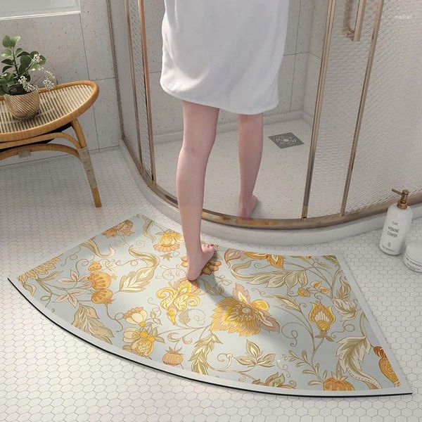 Tapetes de banho Banheiro em forma de ventilador de secagem rápida antiderrapante pé doméstico diatom porta macia absorvente de água