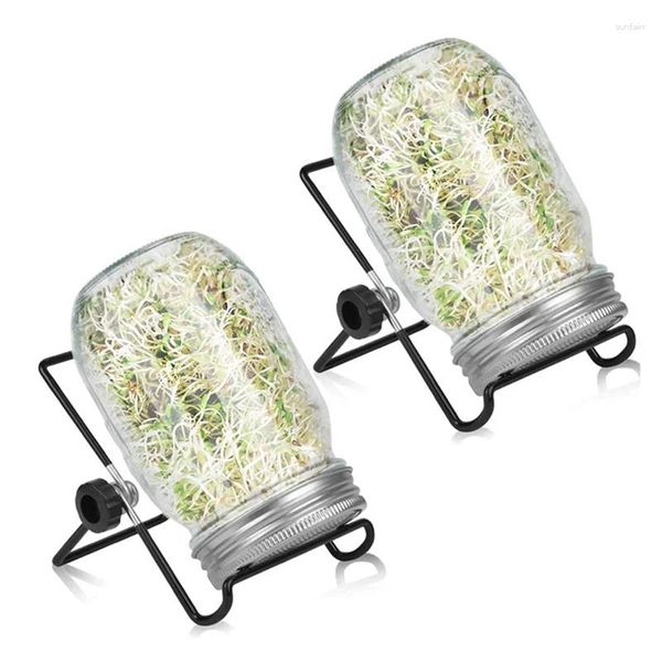 Bottiglie di stoccaggio 2 Set Kit di germinazione per barattolo di vetro da 1000 ml per la cucina domestica/giardino Coperchio in acciaio inossidabile Pentola di vetro con supporto