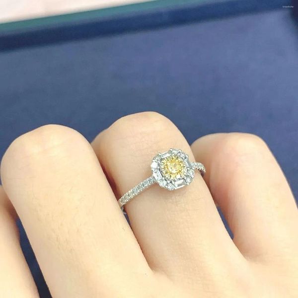 Anelli a grappolo YB2024 In vendita Diamanti gialli da 0,10 ct in oro massiccio 18 carati da donna con diamante per matrimonio di fidanzamento per le donne Regali pregiati