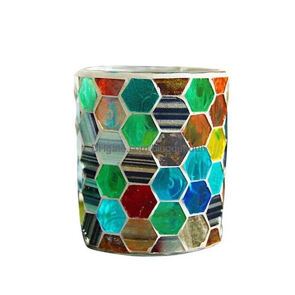 Portacandele Portacandele in mosaico di vetro marocchino Colorf Decorazioni votive per la tavola Decorazione centrotavola per matrimoni Consegna a domicilio Giardino domestico Dhvwy