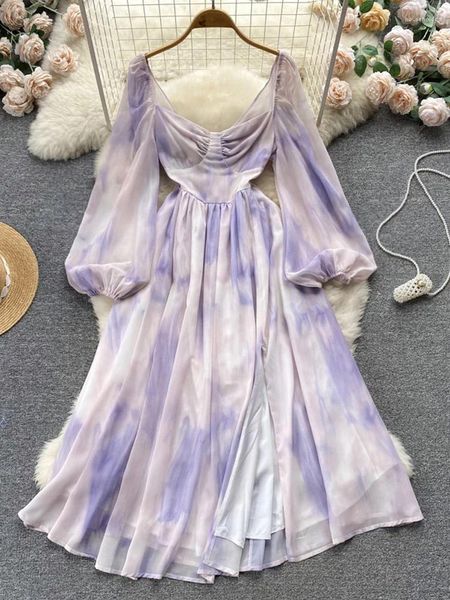 Casual Kleider YuooMuoo Romantische Tie Dye Drucken Langes Kleid Frühling Sommer Mode Große Schaukel A-line Chiffon Koreanische Party Vestidos