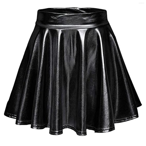 Gonne Minigonna svasata in pelle verniciata da donna Performance di danza Cerniera invisibile A-Line Mini Clubwear Costume cosplay