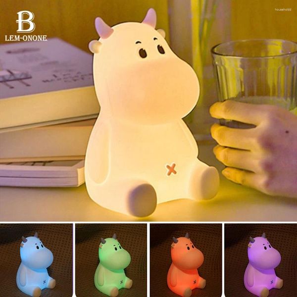 Luci notturne Simpatico cartone animato Bovino LED Luce morbida in silicone Tocco notturno per bambini Camera da letto per bambini Lampada ricaricabile per carezze Decorazioni per la casa