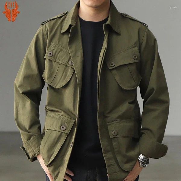 Herrenjacken 2024 Vintage M43 Feldjacke Männer Armeegrün Revers Multi-Pocket Langarm Tooling Frühling Herbst Lässige Strickjacke Mantel