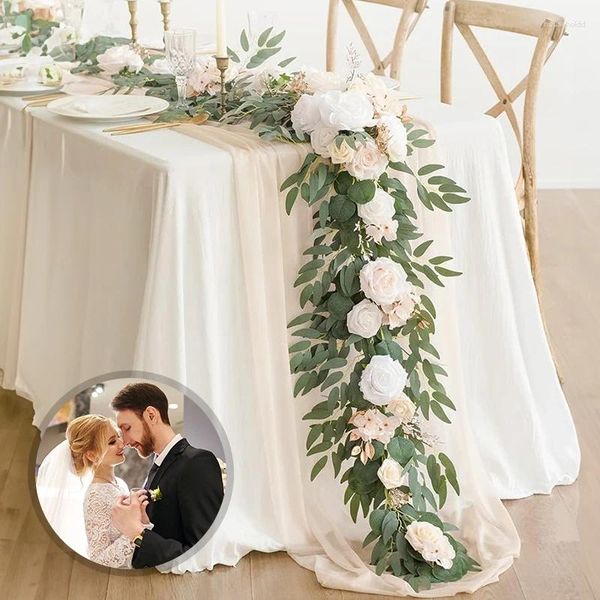 Flores decorativas guirlanda de eucalipto com corredor de mesa de 180cm peça central de casamento artesanal decoração de chá de panela de natal artificial