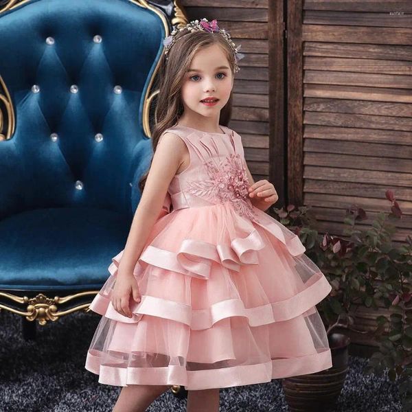 Abiti da ragazza Hetiso Principessa Flower Girls Matrimonio Per bambini Pizzo Perla Fiocco Abito tutu Festa di compleanno per bambini Senza maniche Rosso Verde