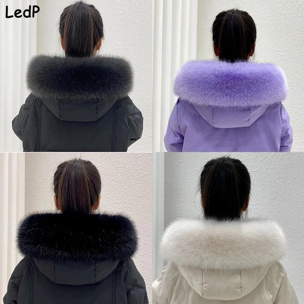 Lenços Faux Fox Fur Collar Inverno Mulheres Falso Lenço Xales Para Casaco Quente Decoração Peludo Hood Trims Parkas Jaqueta