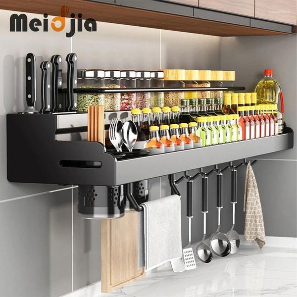 Portaoggetti da cucina MEIDJIA Scaffale per condimenti a parete a 2 strati Scaffale per condimenti Accessori per portacoltelli per spezie aggiornati