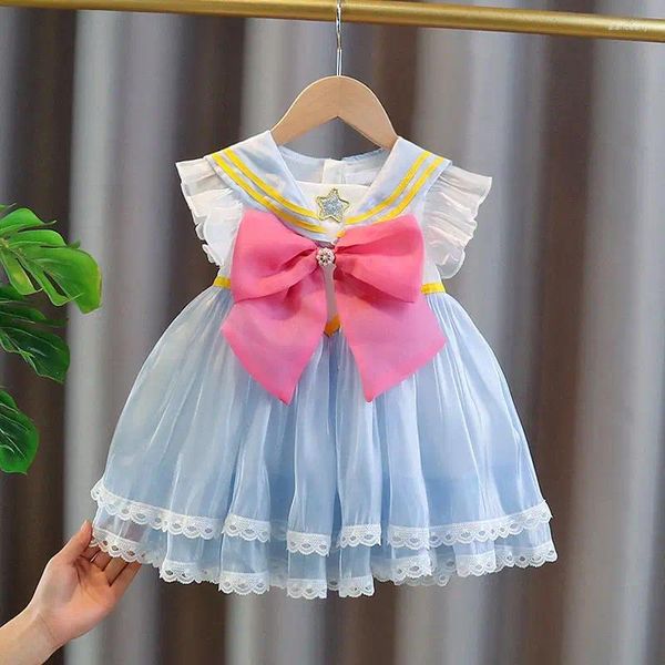 Abiti da ragazza 2024 Ragazze Baby Summer Tutu Dress Moda Grande fiocco Lolita Festa di compleanno Bambini Principessa Abiti Vestiti per bambini