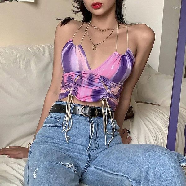 Damen Tanks Sommer Sexy Low Cut Grafik T-Shirts Quaste Crop Tops Frauen Leibchen Mode Lässig Club Street Wear Weste FemaleTank Top Süß