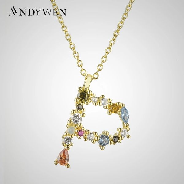 Andywen 925 prata esterlina I sou inicial ping pingente mini colar fino em cadeia longa Crystal ajustável Crystal S K Jóias 240127