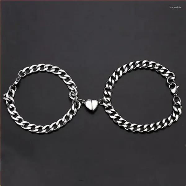Charm Armbänder 1 Paar Einfache Edelstahl Titan Kubanische Liebe Magnetkette Zieht Männer Und Frauen Paar Armband Valentinstag