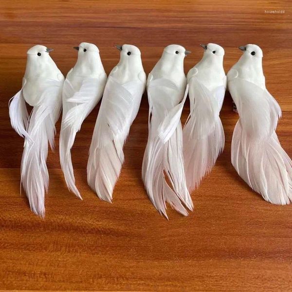 Decoração de festa 13/3/3.5cm/6pcs pássaros falsos penas pombas espuma artificial pássaro branco com clipe pombos para casamento natal