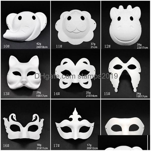 Máscaras de festa maquiagem dança branco embrião mod diy pintura artesanal máscara pp animal festival de halloween papel rosto dbc gota entrega home dhlq2