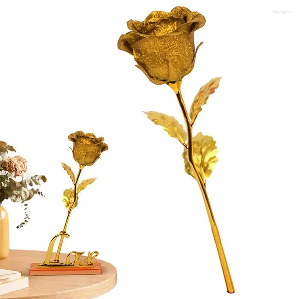 Dekorative Blumen, Goldfolie, realistische Blütenrosen, künstliche Rosenblüten, Geschenke, gefälschte Pflanzen, Weihnachtsdekorationen für drinnen und draußen, Zuhause