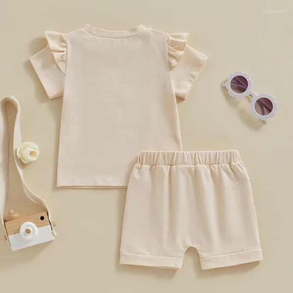 Kleidungssets BULINGNA Kleinkind Baby Mädchen 2 Stück Outfit Set Schmetterling Buchstaben Druck Rüschen T-shirt Top mit lässigen Shorts Sommerkleidung