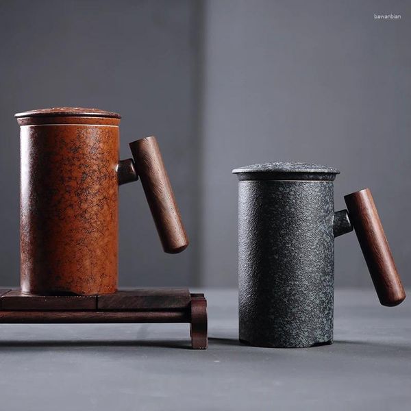 Tassen Kreative Tasse Keramik Retro Holz mit Deckel Sternzeichen Umweltfreundliches Büro Japanischer Stil Taza de Café Trinkgeschirr