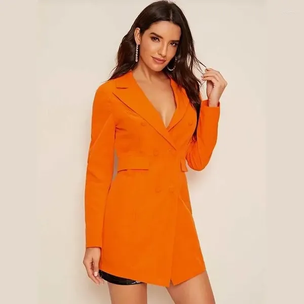 Damenanzüge 2024 Orange Blazer Anzug Bürodame Mittellang Single Button Casual Pendeln Frauen Elegante Business Formelle Kleidung