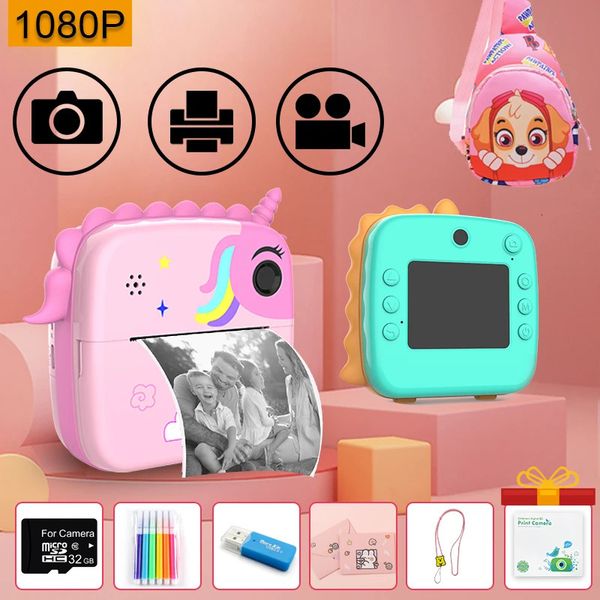 Цифровая детская камера с мгновенной печатью 1080p HD для подарков для мальчиков и девочек на день рождения, детская бумажная съемка Po, видеокамеры, игрушки для улицы 240131