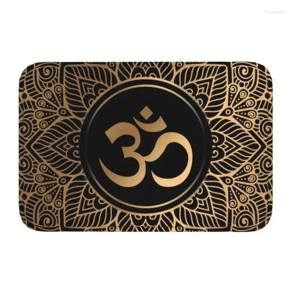 Tappeti Golden Om Mandala Zerbino Pavimento Porta Cucina Tappetino da bagno Antiscivolo Buddismo all'aperto Aum Yoga Meditazione Tappeto Garage Tappeto d'ingresso