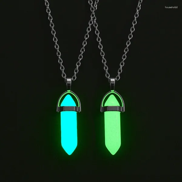 Anhänger Halsketten JWER Halloween Noctilucent Glowing Necklace Bullet Hexagonal Column Luminous Night Fluoreszenz Glow In Dark