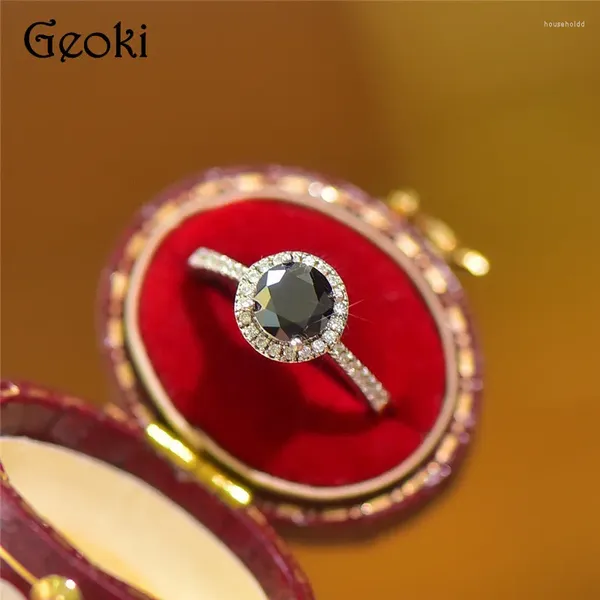 Anéis de cluster prata 925 original 1 redondo brilhante corte diamante teste passado preto moissanite anel de casamento para mulheres jóias de pedra preciosa real
