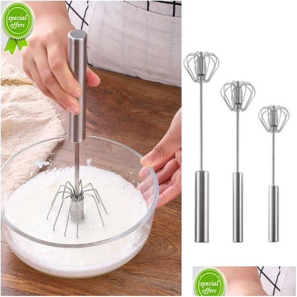 Frusta semi-matica per uova Frusta in acciaio inossidabile 304 Frusta manuale Sbattitore manuale Agitatore girevole Accessori da cucina Consegna a domicilio Home Oture