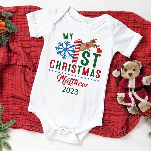 Pagliaccetti Nome personalizzato Tute natalizie per neonati Abiti nati Personalizzati Tute per ragazzi e ragazze a maniche corte Abiti per feste di Natale