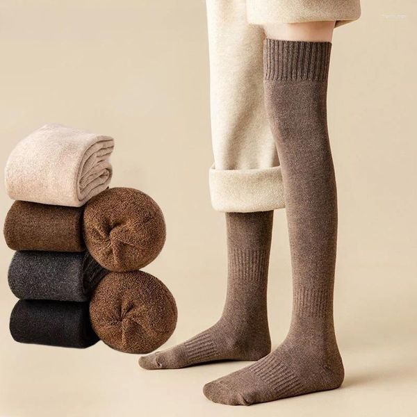 Sport Socken Frauen Winter Strümpfe Sexy Mode Schnee Einfarbig Enge Verdickte Schleifen Innen Warm Schlank Mädchen JK Lange Overknee Kalb