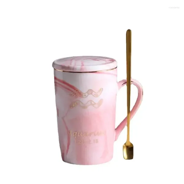 Tazze Costellazione Personalità Marmo Rosa Creativo Naturale Con Tazza Senza Piombo Zodiaco 12 Coperchio Caffè Tazza da 400 ml in Ceramica