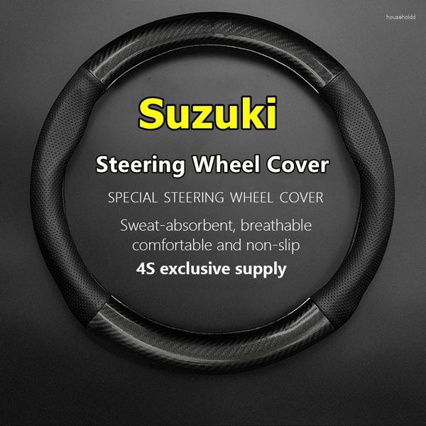 Capas de volante para suzuki capa de couro fibra carbono caber dzire celerio ciaz baleno solio respingo sx4 vitara wagon r alto jimny