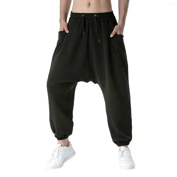 Calças masculinas harem sweatpants macio confortável solto calças largas perna esportes correndo jogger grande virilha techwear 2024